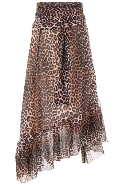 Shop Ganni Leopard Printed Skirt In Leopard|marrone