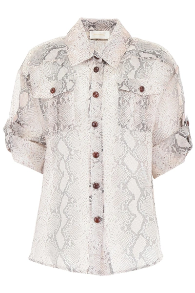 Shop Zimmermann Corsage Safari Shirt In Python|beige