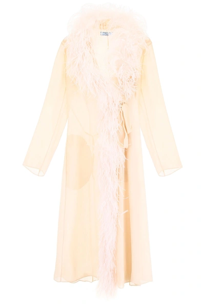Shop Prada Robe With Feathers In Albino Opaline (beige)