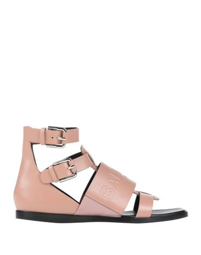 Shop Balmain Sandals In Pale Pink