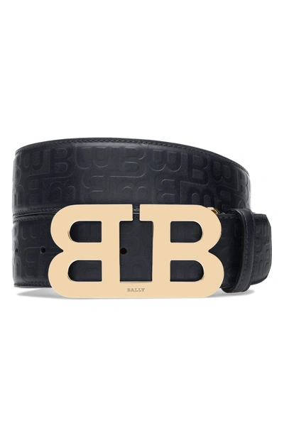 Shop Bally Stamped Logo Leather Belt In New Blue