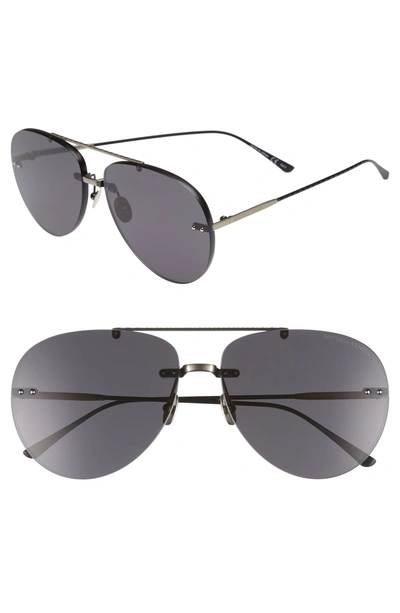Shop Bottega Veneta 63mm Aviator Sunglasses - Silver/ Black