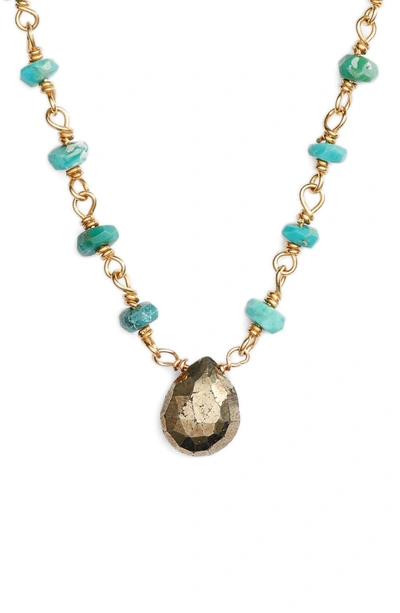 Shop Ela Rae Beaded Collar Necklace In Turquoise/ Pyrite