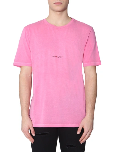 Shop Saint Laurent Crew Neck T-shirt In Fuchsia