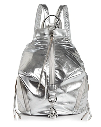 Shop Rebecca Minkoff Julian Metallic Nylon Backpack In Silver/silver