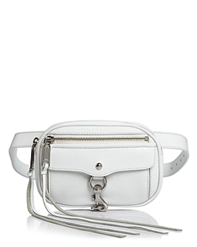 Shop Rebecca Minkoff Blythe Leather Belt Bag In Optic White/silver