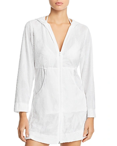 Shop J Valdi Anguila Full-zip Hooded Tunic Swim Cover-up In White