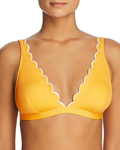 Shop Kate Spade Contrast-scalloped French Bikini Top In Limone