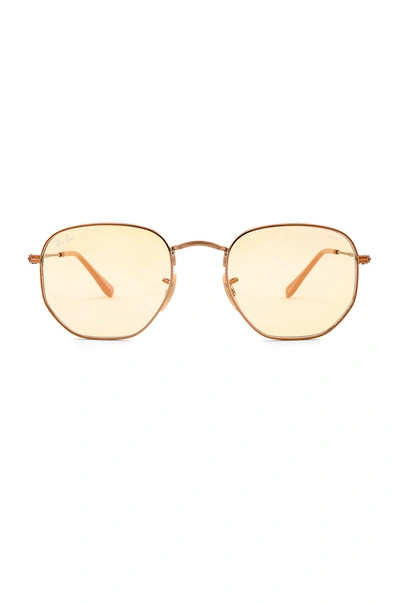 Shop Ray Ban Evolve Hexagonal Flat In Copper & Light Yellow