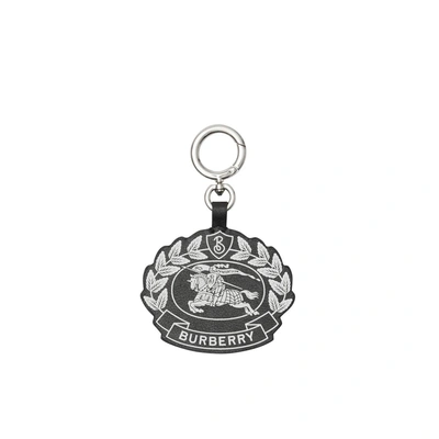 Shop Burberry Crest Print Leather Key Charm In Black/white