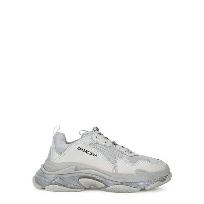 Shop Balenciaga Triple S Mesh, Leather And Nubuck Trainers In Grey