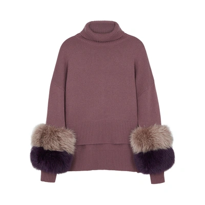 Shop Izaak Azanei Mauve Fur-trimmed Wool-blend Jumper In Purple