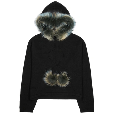Shop Izaak Azanei Black Fur-trimmed Wool-blend Jumper
