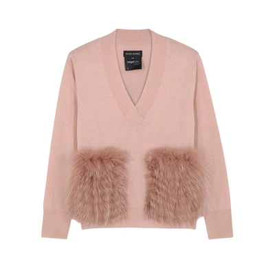 Shop Izaak Azanei Blush Fur-trimmed Wool-blend Jumper In Light Pink