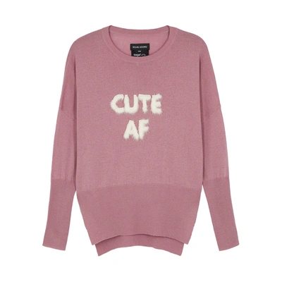 Shop Izaak Azanei Mauve Fur-appliquéd Wool-blend Jumper In Pink And White