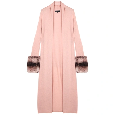 Shop Izaak Azanei Blush Fur-trimmed Wool-blend Cardigan In Pink