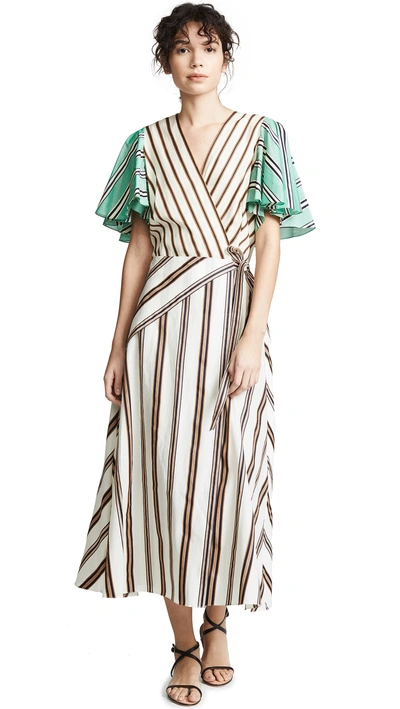 Shop Anna October Mixed Stripe Dress In White/tan/teal Stripe