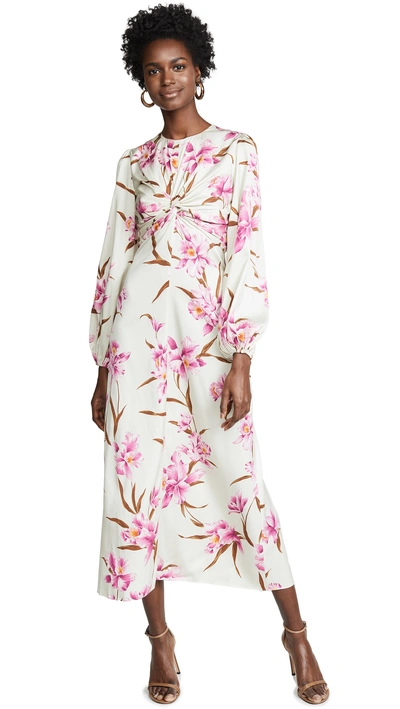 Shop Zimmermann Corsage Knot Midi Dress In Sage/fuchsia Orchid