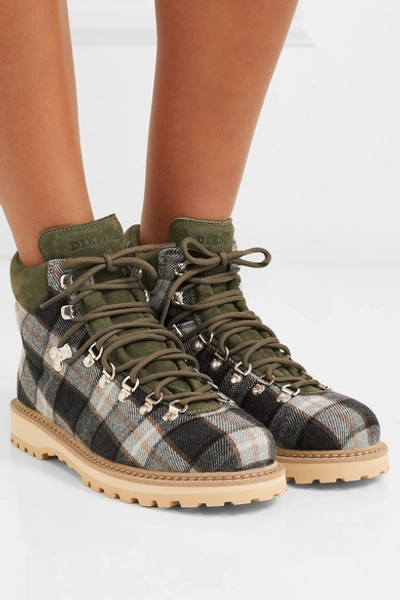 Shop Diemme Roccia Suede-trimmed Checked Wool Ankle Boots In Green