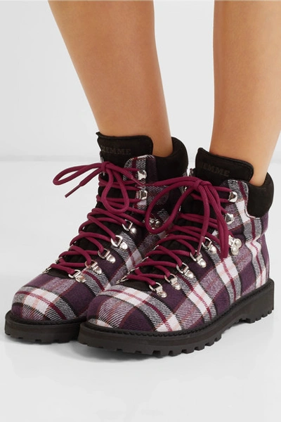 Shop Diemme Roccia Vet Suede-trimmed Plaid Felt Ankle Boots In Brown