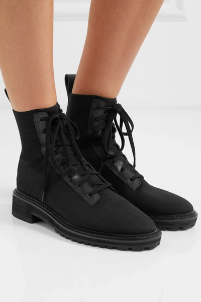 Shop Loeffler Randall Brady Leather-paneled Stretch-knit Ankle Boots In Black