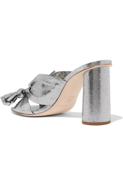 Shop Loeffler Randall Penny Bow-embellished Plissé-lamé Mules In Silver