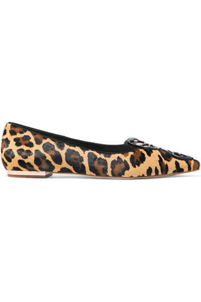 Shop Sophia Webster Butterfly Leopard-print Calf Hair Point-toe Flats In Leopard Print