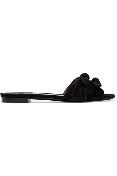 Shop Tabitha Simmons Cleo Bow-embellished Suede Slides In Black