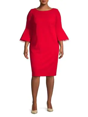 calvin klein red bell sleeve dress