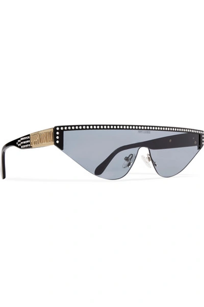 Shop Poppy Lissiman Shield D-frame Crystal-embellished Acetate Sunglasses In Black