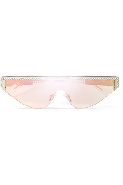 Shop Poppy Lissiman Shield D-frame Crystal-embellished Acetate Mirrored Sunglasses In Pink