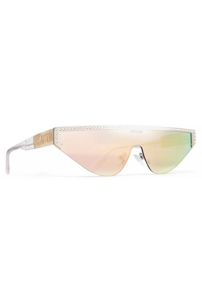 Shop Poppy Lissiman Shield D-frame Crystal-embellished Acetate Mirrored Sunglasses In Pink