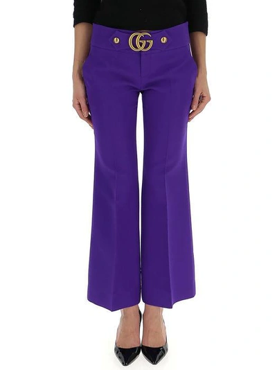 Shop Gucci Gg Marmont Stud Detail Pants In Purple