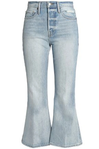 Shop Frame Distressed Mid-rise Kick-flare Jeans In Light Denim