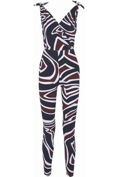 Shop Emilio Pucci Woman Wrap-effect Printed Stretch-crepe Jumpsuit White