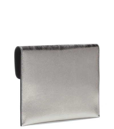 Shop Alexander Mcqueen Skull Leather Clutch In Silver