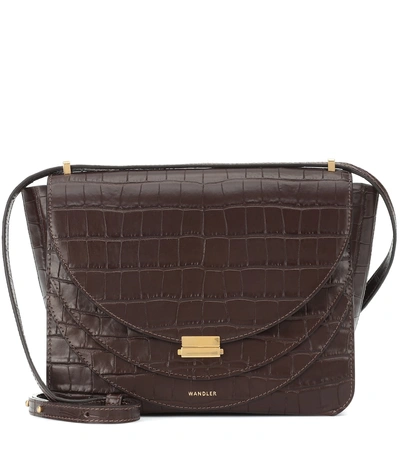 Shop Wandler Luna Leather Shoulder Bag In Brown