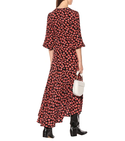 Shop Ganni Printed Crêpe Wrap Dress In Red