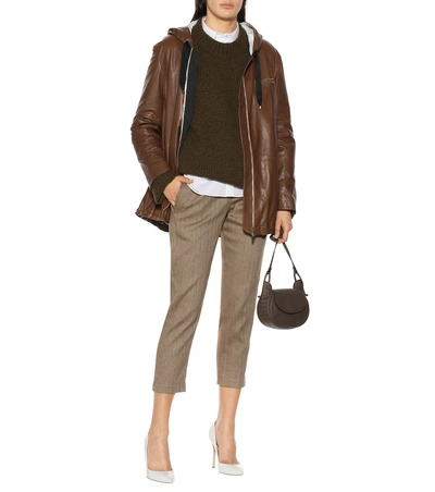 Shop Brunello Cucinelli Cotton And Linen Cropped Pants In Brown