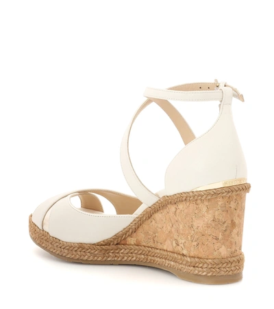 Shop Jimmy Choo Alanah 80 Leather Wedge Sandals In White