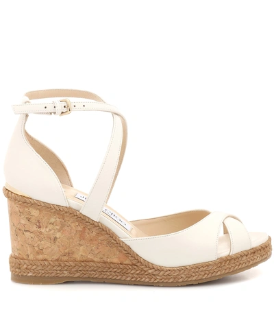 Shop Jimmy Choo Alanah 80 Leather Wedge Sandals In White