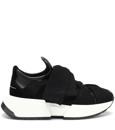 Shop Mm6 Maison Margiela Suede-trimmed Sneakers In Black