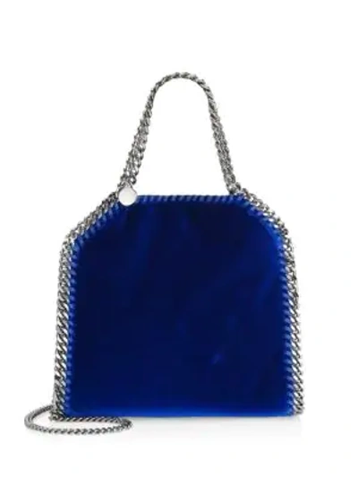 Shop Stella Mccartney Mini Falabella Velvet Chain Tote In Blue