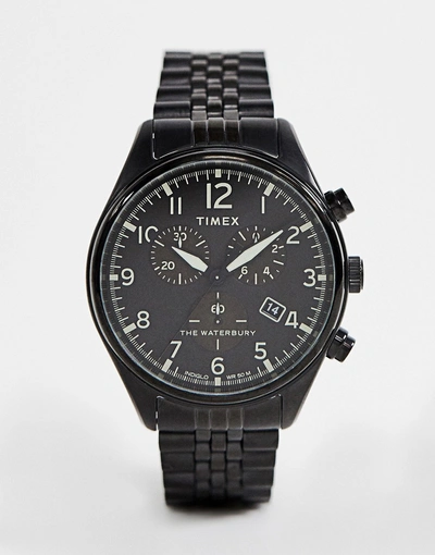 Shop Timex Waterbury Traditonal Choronograph Bracelet Watch In Black - Black