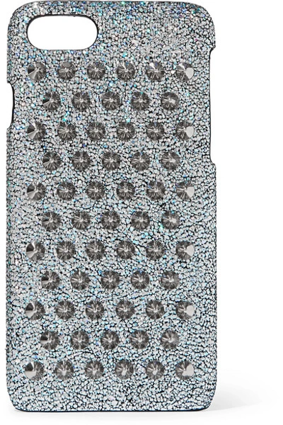 Shop Christian Louboutin Loubiphone Glittered Leather Iphone 7 And 8 Case In Silver