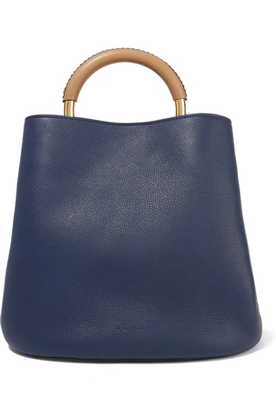 Shop Marni Pannier Large Textured-leather Tote In Navy