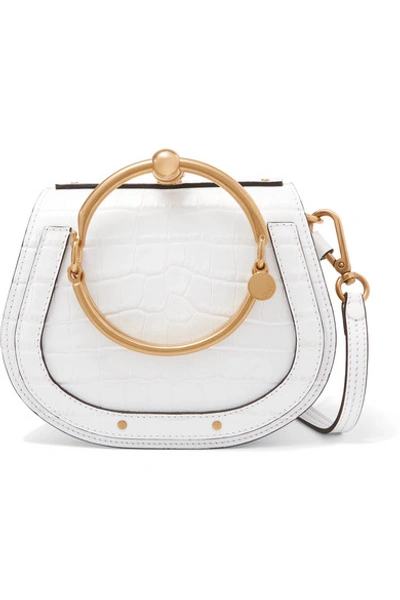 Shop Chloé Nile Bracelet Croc-effect Leather And Suede Shoulder Bag In White