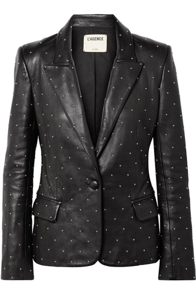 Shop L Agence Montegoi Studded Leather Blazer In Black