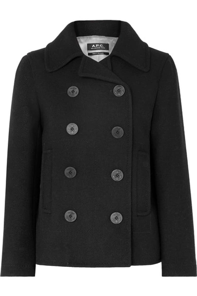 Shop Apc Caban Swinging Cropped Double-breasted Wool-blend Coat In Black