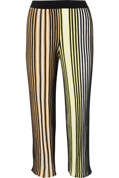 Shop Kenzo Cropped Striped Ribbed-knit Flared Pants In Black